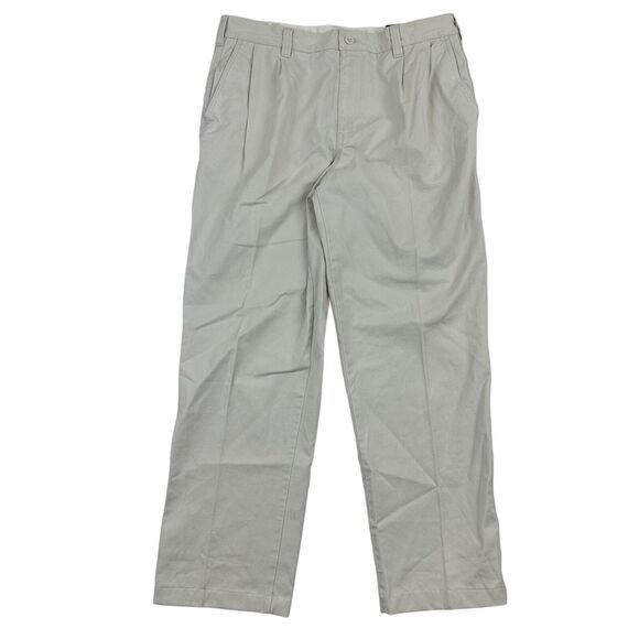 NWT Lands' End Men's Beige Khaki Pleated Chino Pants Size 34 100% Cotton LE-JK21 - Picture 1 of 10